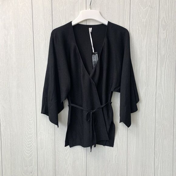 Max Studio Short Sleeve Black Cardigan Wrap Sweater Silk Blend Small NWT - Picture 1 of 5